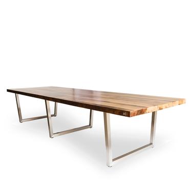 Wood Conference Table in 1.5&amp;quot; thick White Oak reclaimed wood top and stainless steel legs in your choice of size 
