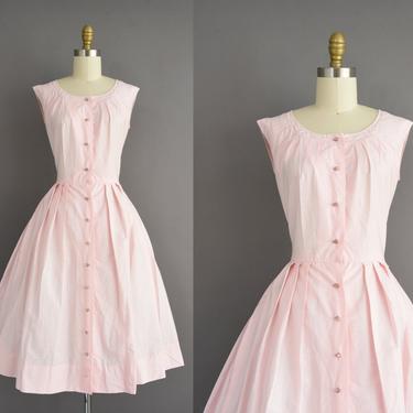 vintage 1950s dress | Nelly Don Pastel Pink Cotton Full Skirt Dress | Small | 50s vintage dress 