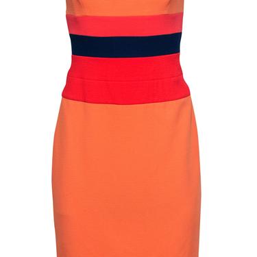 BCBG Max Azria - Orange, Pink &amp; Blue Colorblocked Strapless Sheath Dress Sz 8