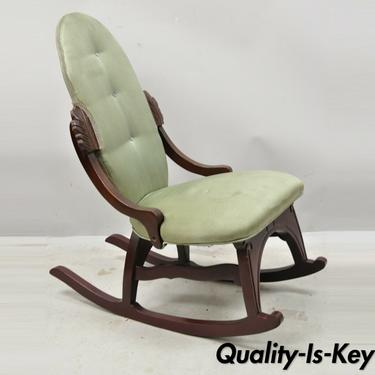 Vintage Victorian Small Mahogany Green Rocking Chair Rocker