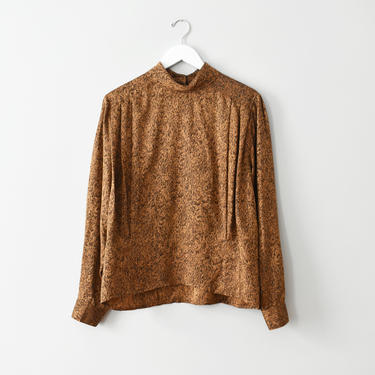 vintage copper silk blouse with cowl neck, size L 