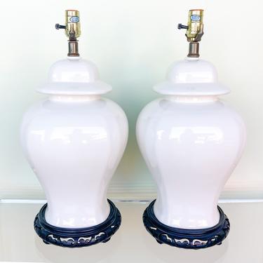 Pair of White Ginger Jar Lamps
