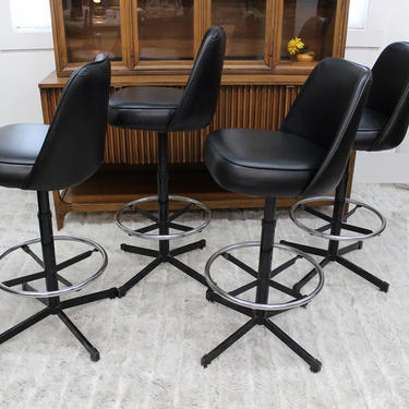 Mid Century Modern black vinyl bar stools set of 4 