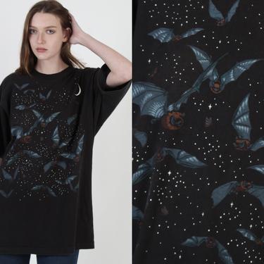 Vintage 90s Dan Gilbert BATS Moon All Over Print Art USA T-shirt Size XL 
