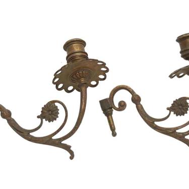 Pair of Traditional Brass One Arm Wall Sconces