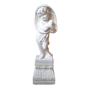 Winter Cherub Renaissance Revival Style Carved Alabaster Marble Statues Four Seasons 
