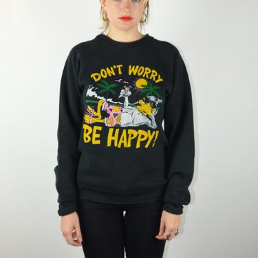 Vintage 70s 80s SweatShirt / &amp;quot;Don't Worry Be Happy&amp;quot; Donald Duck / Graphic Sweatshirt / Black Top / Small Medium / 1980s Shirt Women 