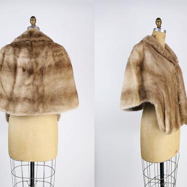 50s Caramel Fur Cape / The Bon Marche Cape / Real Fur Stole / Vintage Wedding Fur Stole / Vintage Stole / 50s Hollywood Glam /One Size 