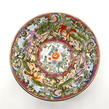 Vintage Pink Chinoiserie, Asian Bowl, Famille Rose, Hunters and Riders 