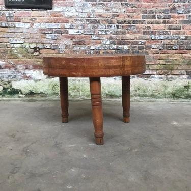 Antique 3-Legged Round Maple Butcher Block Table 