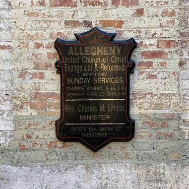 Antique Wood Allegheny Church Shield Sign Pennsylvania County Decor 