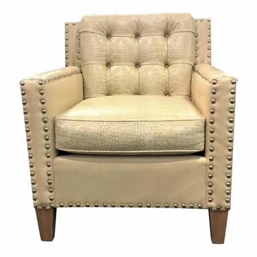 Leather Craft Co. Modern Embossed Alligator Print Cream Leather Club Chair
