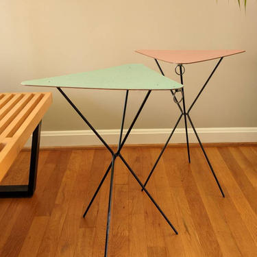 Pair of Folding Triangle Mid Century tables McCobb Era Mathieu Mategot Style 