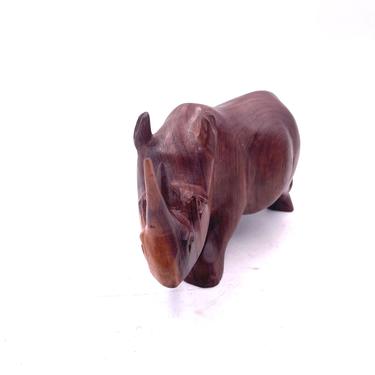 Hand Carved Solid Walnut Rhino Sculpture