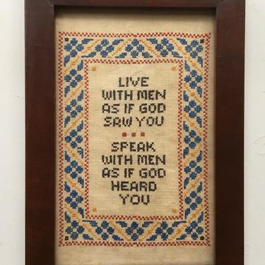 Antique Cross Stitch, Christian, Religious, Live With Men As If God Saw You, Speak With Men As If God Heard You, Biblical Affirmations 