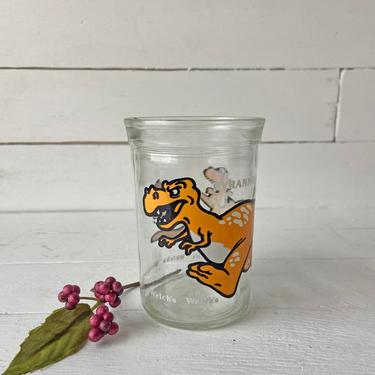 Vintage 1980's Welches Jelly Jar With T-Rex // Vintage Jelly Jar // Dino Cup For Toothbrushes, Bathroom Storage // Dinosaur Lover Gift 