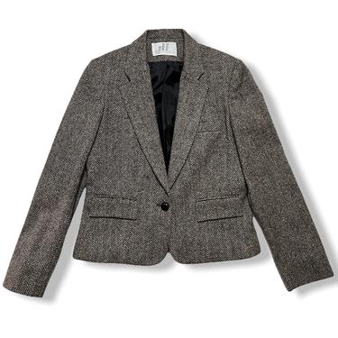 Vintage Women's 100% Wool HERRINGBONE TWEED Jacket ~ S ~ Cropped Blazer / Sport Coat ~ 