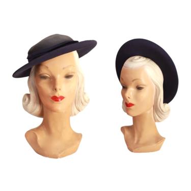 1960s Navy Blue Straw Breton Hat - 1960 Navy Blue Hat - 1960s Blue Sun Hat - 1960s Straw Hat - Vintage Sun Hat - 1950s Boater Hat - 50s Hat 