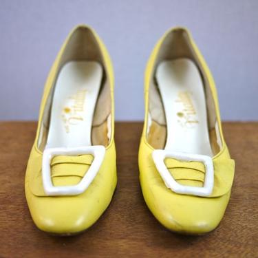 Buttercream Yellow Buckled 60s Heels 