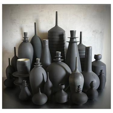 SHIPS NOW- Seconds Sale- 11.5&quot; tall Stoneware Reactor Vase glazed in Black Matte Slate by Sara Paloma Pottery. 