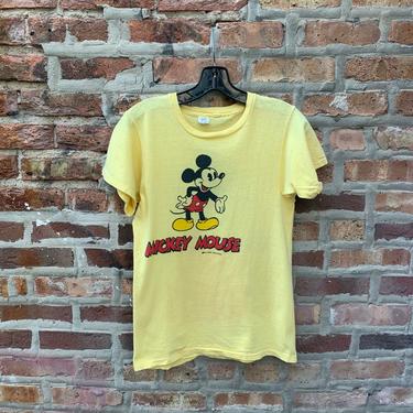 Vintage 80s Mickey Mouse Double Sided T-Shirt Size Medium Walt Disney Productions Tropix Togs Yellow 