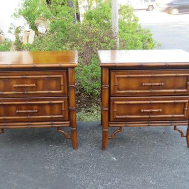 Hollywood Regency Faux Bamboo Pair of Nightstands Side End Tables 1910