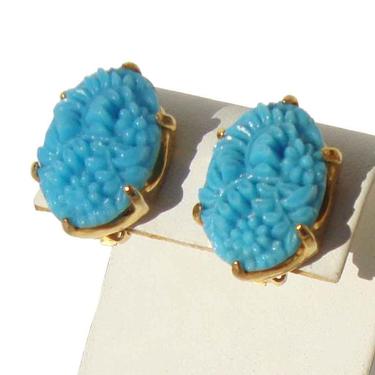Vintage 60s Turquoise Celluloid Floral Earrings 