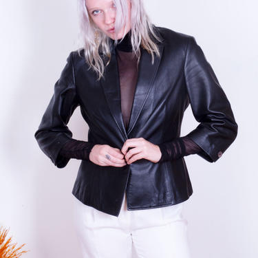 1990s VERSUS by GIANNI VERSACE Lambskin Leather 3/4 Sleeve Blazer Jacket 90s Minimal Y2K S M 