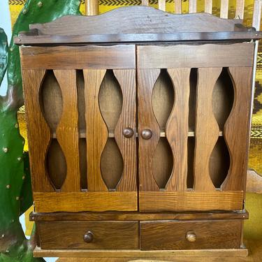Vintage 1970s Wood Curio Cabinet 