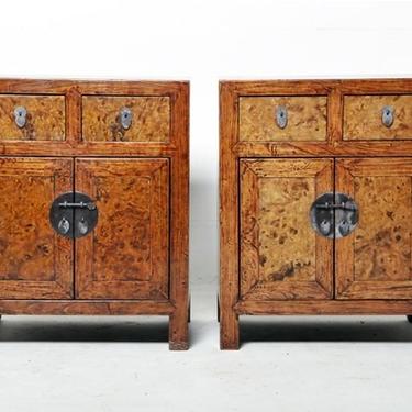 Pair of Chinese Side Cabinets with Two Drawers and a Pair of Doors