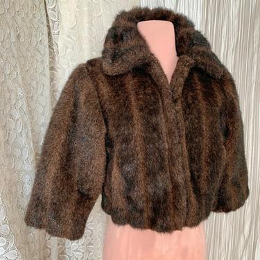 Vintage Faux Fur Jacket Bolero, Cropped, Short Coat, Dark Faux Fur, 50s 60s, Pin Up, Rockabilly 