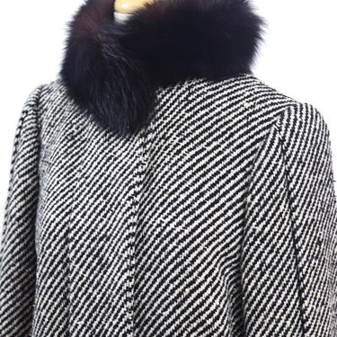 Chevron Wool Coat with Fox Collar 