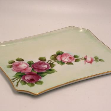 vintage hand painted porcelain dresser tray/made in Bavaria/pink roses 