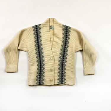 1940s Jason Argyle Stripe Cardigan Sweater / Wool / Medium / Batwing / Vintage Sweater / Pin Up / Diamond / Holiday / Ribbed / 