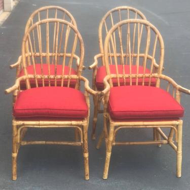 Great set of four vintage bamboo chairs with beautiful cushions 