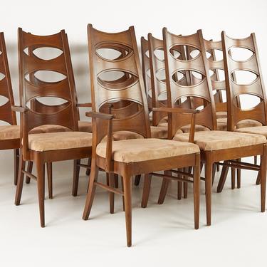 Kent Coffey Perspecta Mid Century Cats Eye Walnut Dining Chairs - Set of 12 - mcm 