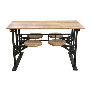 Oak Industrial Flooring 4 Swing Seat Table with Cast Iron Base