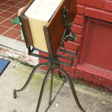 Early 1900s Library Large Dictionary Adjusted Book Stand Cast Iron and Wood IndustrialEra