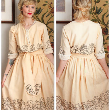 1910s Dress // Edwardian Embroidered Leaf Dress // vintage 10s antique dress 
