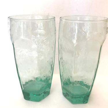 Vintage  Set of (2)  Libbey &amp;quot;Chivalry&amp;quot; Green tall tumbler Glasses- 16 Ounces 