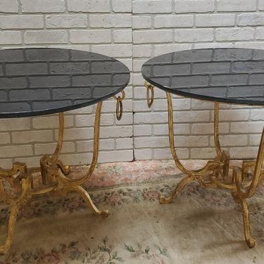 Hollywood Regency Gold Gild Mirrored Top Side Tables - Pair 