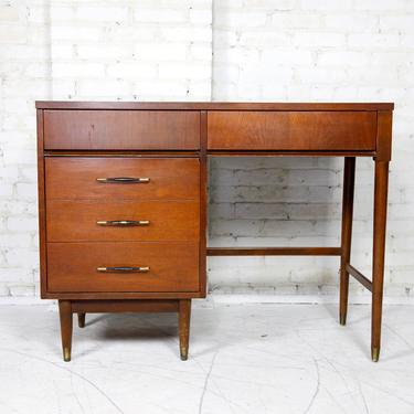 Vintage mcm Broyhill small writing desk with brass handles with 4 drawers and formica top | Free delivery in NYC and Hudson areas 