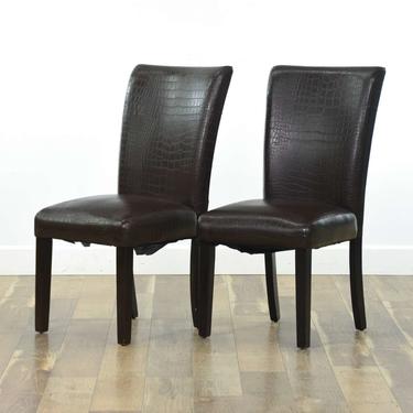 Pair Of Chocolate Faux Crocodile Print Dining Chairs 