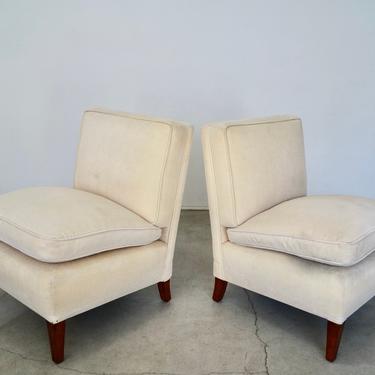 Pair of Mid-century Modern Slipper Chairs in Velvet 