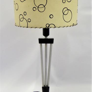 1940s Russell Wright Spun Aluminum and Black Wood Table Lamp with Milk Glass Globe