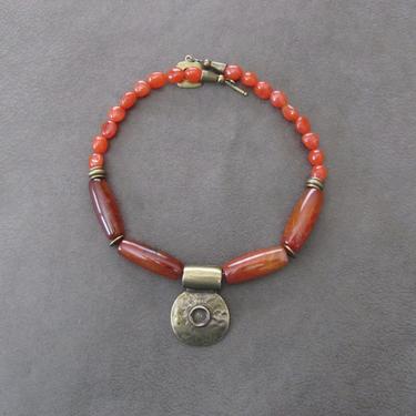 Orange agate necklace, tribal necklace, natural necklace, semi precious stone necklace, boho necklace, statement necklace, ethnic necklace 