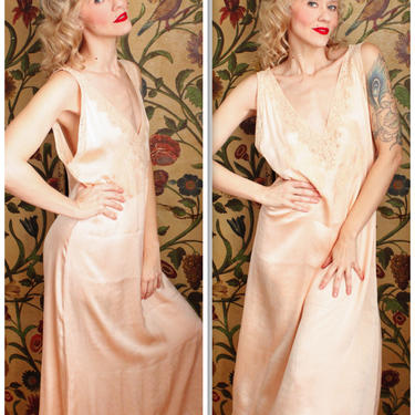 1930s Nightgown // Peach Silk Chas A Stevens Nightgown // vintage 30s nightgown 