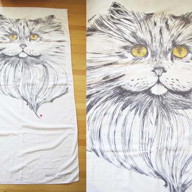 Vintage Cat Beach Towel - 1980s Long Hair Cat Towel - Vintage Cotton Pool Towel - Cat Lover Gift - Best Friend Present 