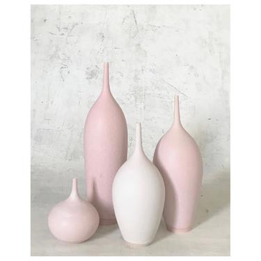 SHIPS NOW- set of 2 stoneware bottle vases in 2 shades of light pink matte glaze by Sara Paloma Pottery.  rose colored matte minimal modern 