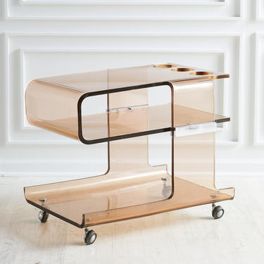 French Smoked Lucite Bar Cart by Michel Dumas for Roche Bobois, 1970's